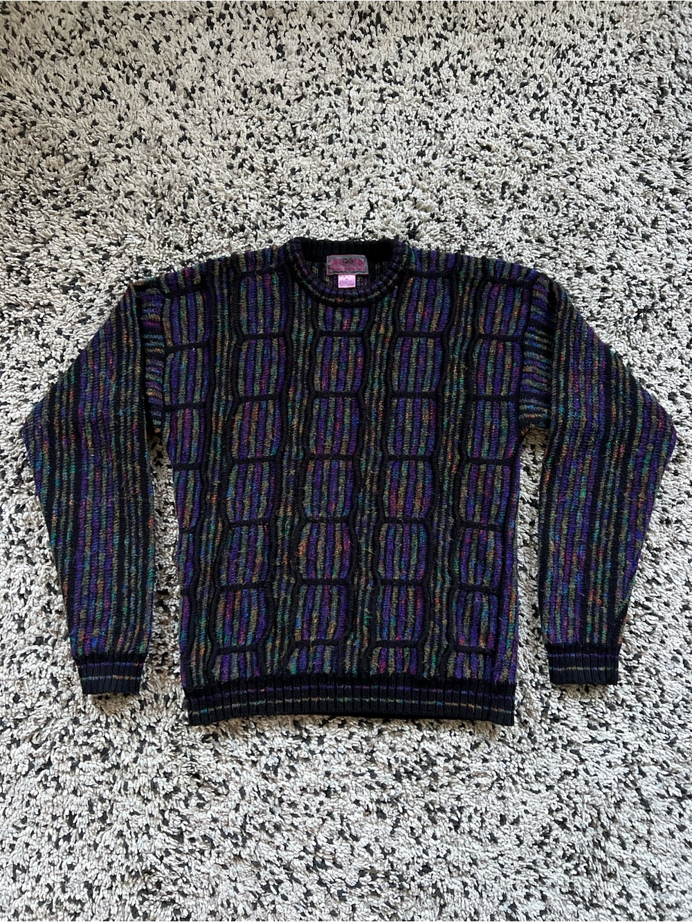 Concrete Mix Vintage Style Crewneck Sweater 90s Black Purple Green Men’s Medium